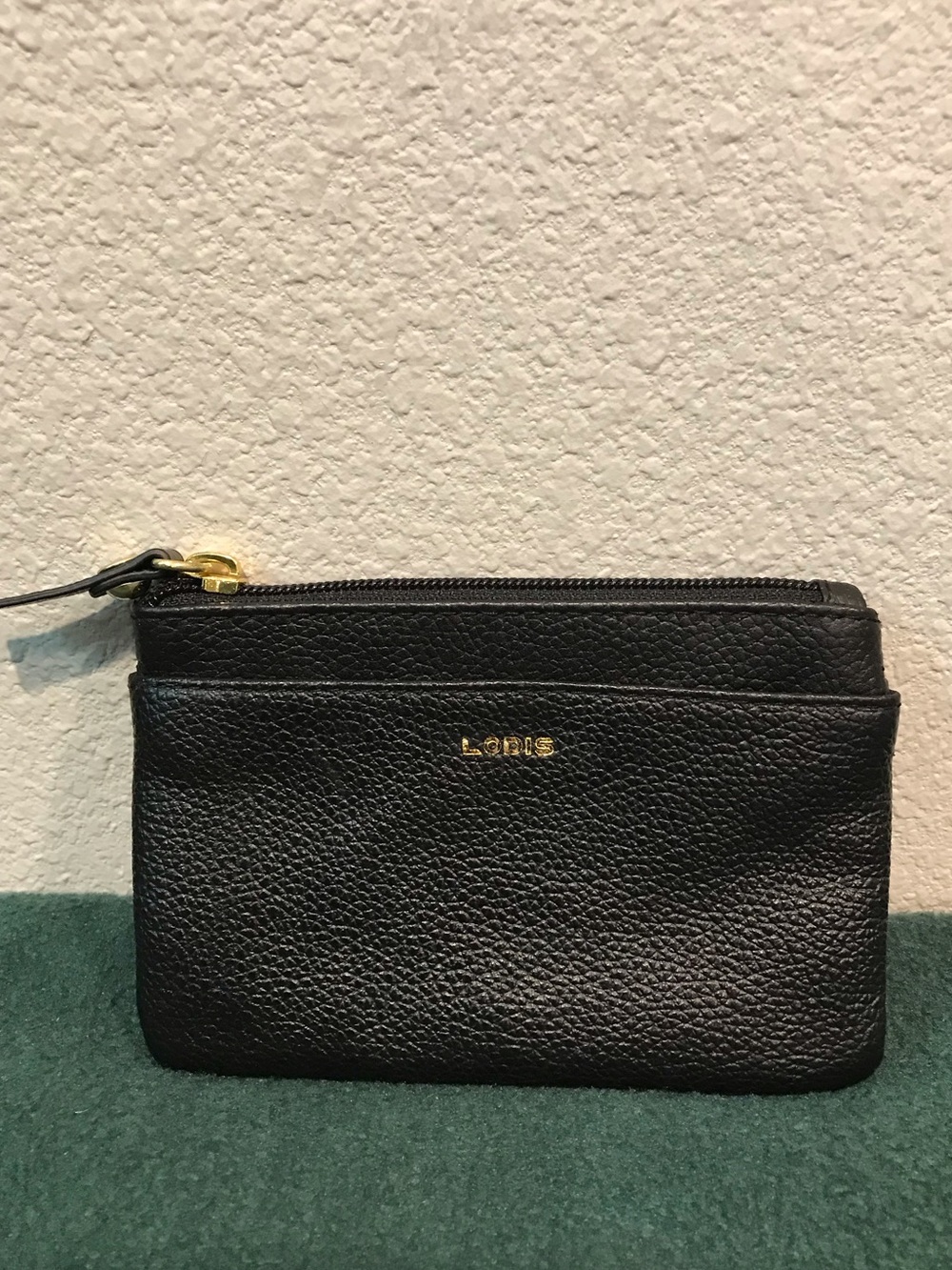 Lodis Black Pebbled Leather Zip Card Pouch